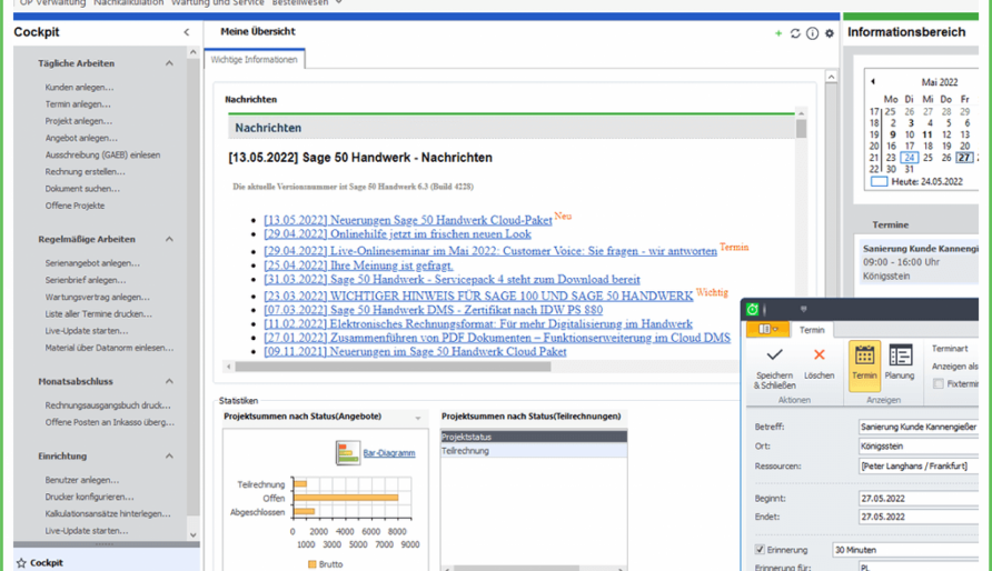 Sage 50 Integration für das Handwerksbetrieb Sage 50 Integration für Handwerksbetriebe – automatische Synchronisation von Projekten, Zeiten und Stammdaten zwischen Baustelle und Büro.